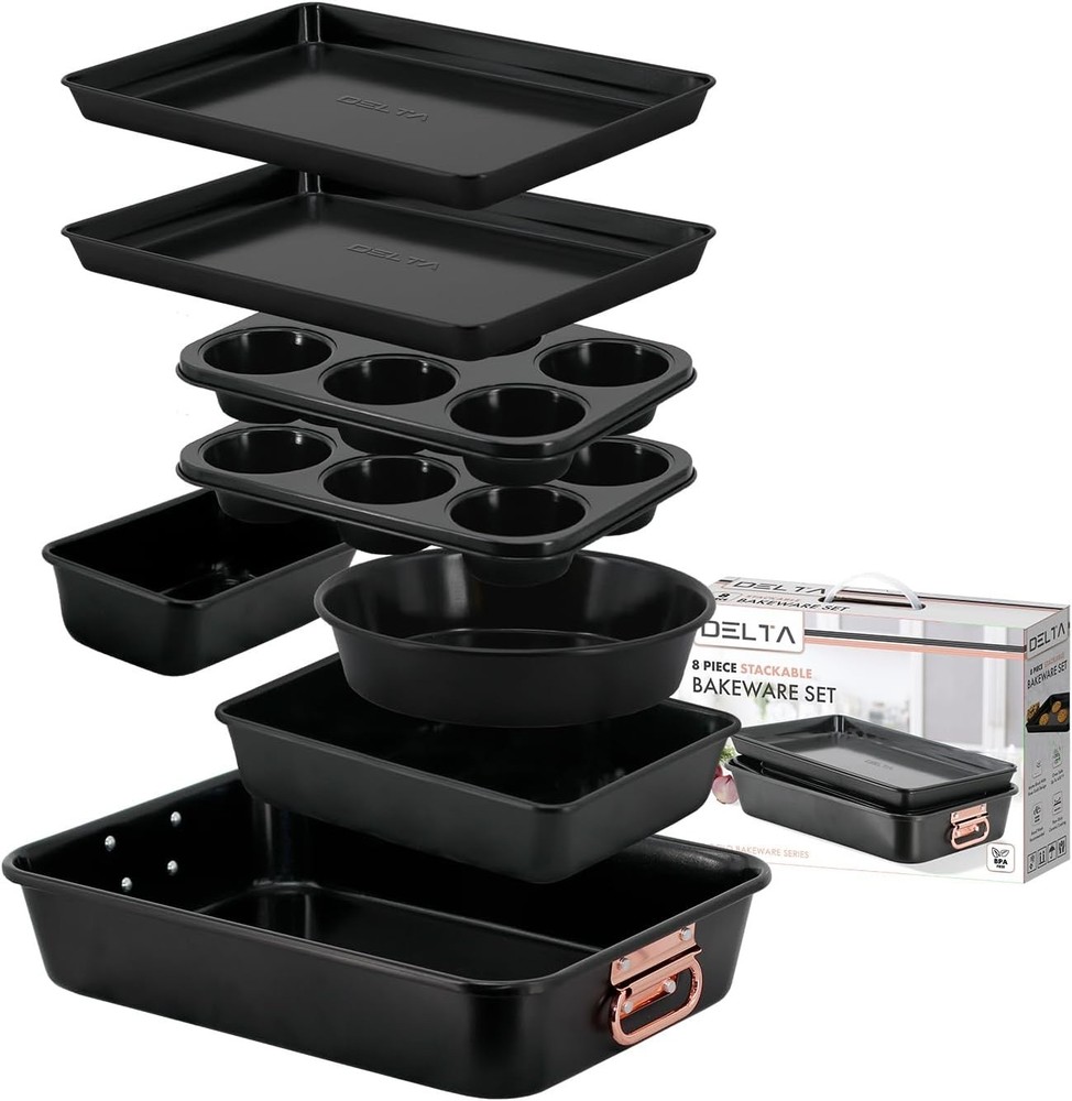 Stackable Nonstick Bakeware Set 8 Piece Baking Pan Set Oven Safe Carbon Steel