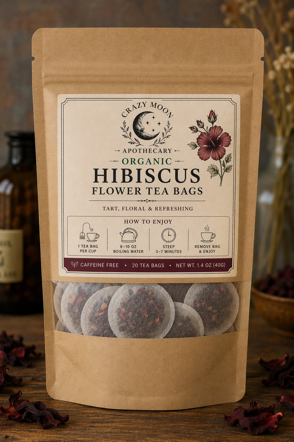 Organic Hibiscus Tea Bags - Caffeine Free Herbal Tea gallery