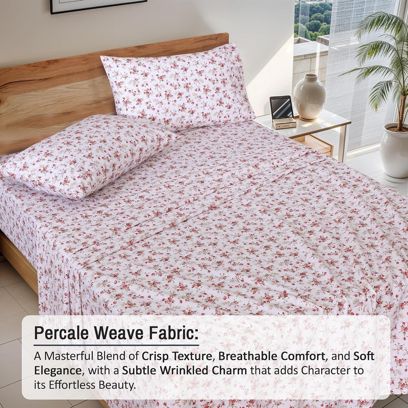 100% Cotton Percale Sheets Queen Size Bouquet Crisp Cooling Deep Pocket 16" Soft gallery