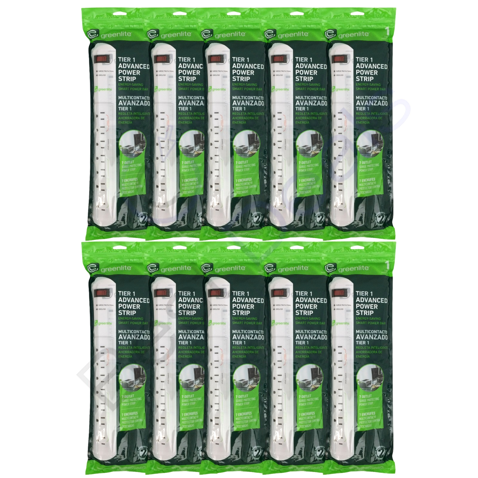 Greenlite Tier 1 Advanced 7 Outlet Surge Protecting Power Strips NEW - LOT OF 10 gallery