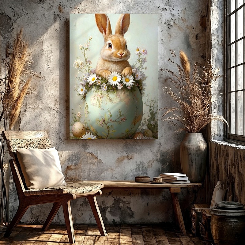 Wall Art Bunny Rabbit in Floral Easter Egg Daisies Spring Pastel Canvas Print gallery