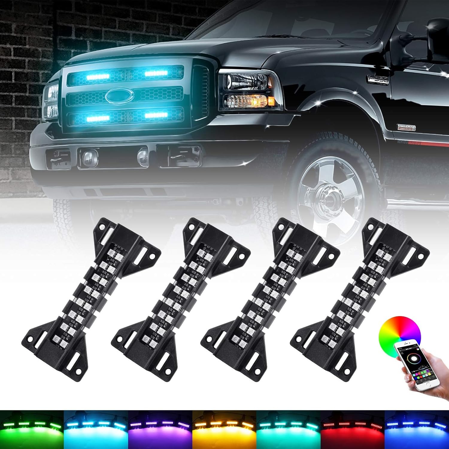 LED Grille Lights for Trucks - RGB Color - 4 Pods Front Grill Light - gallery