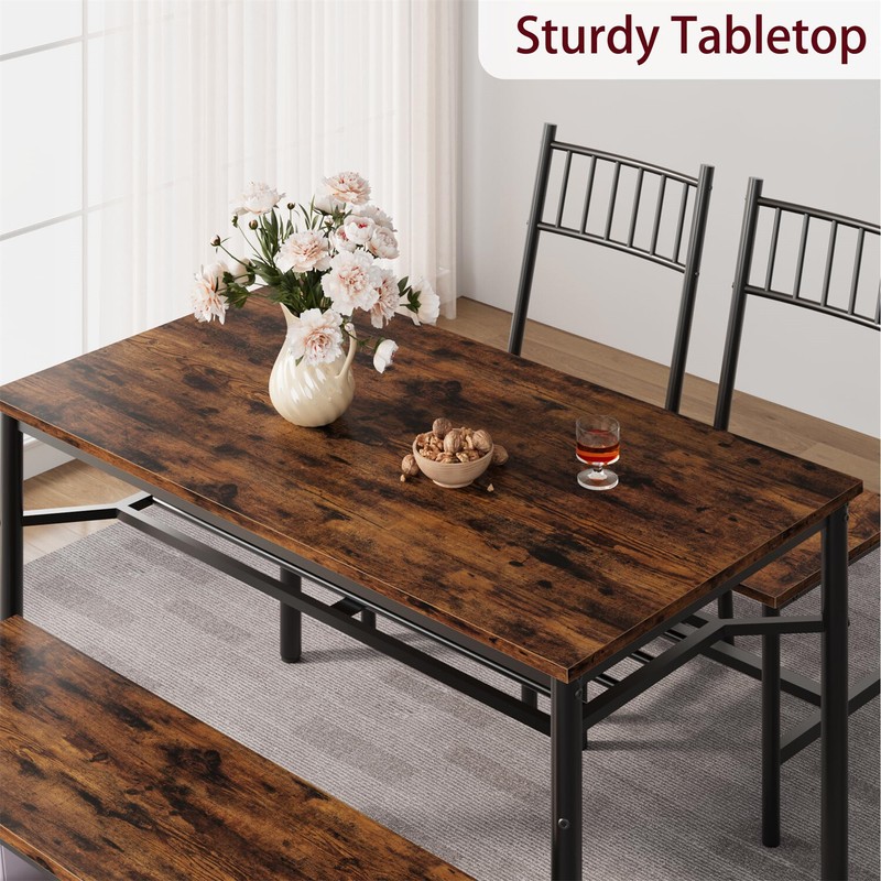 🔥Kitchen Table and 2 Chairs with Storage Bench Dining Table Set for 4 Dining Se gallery