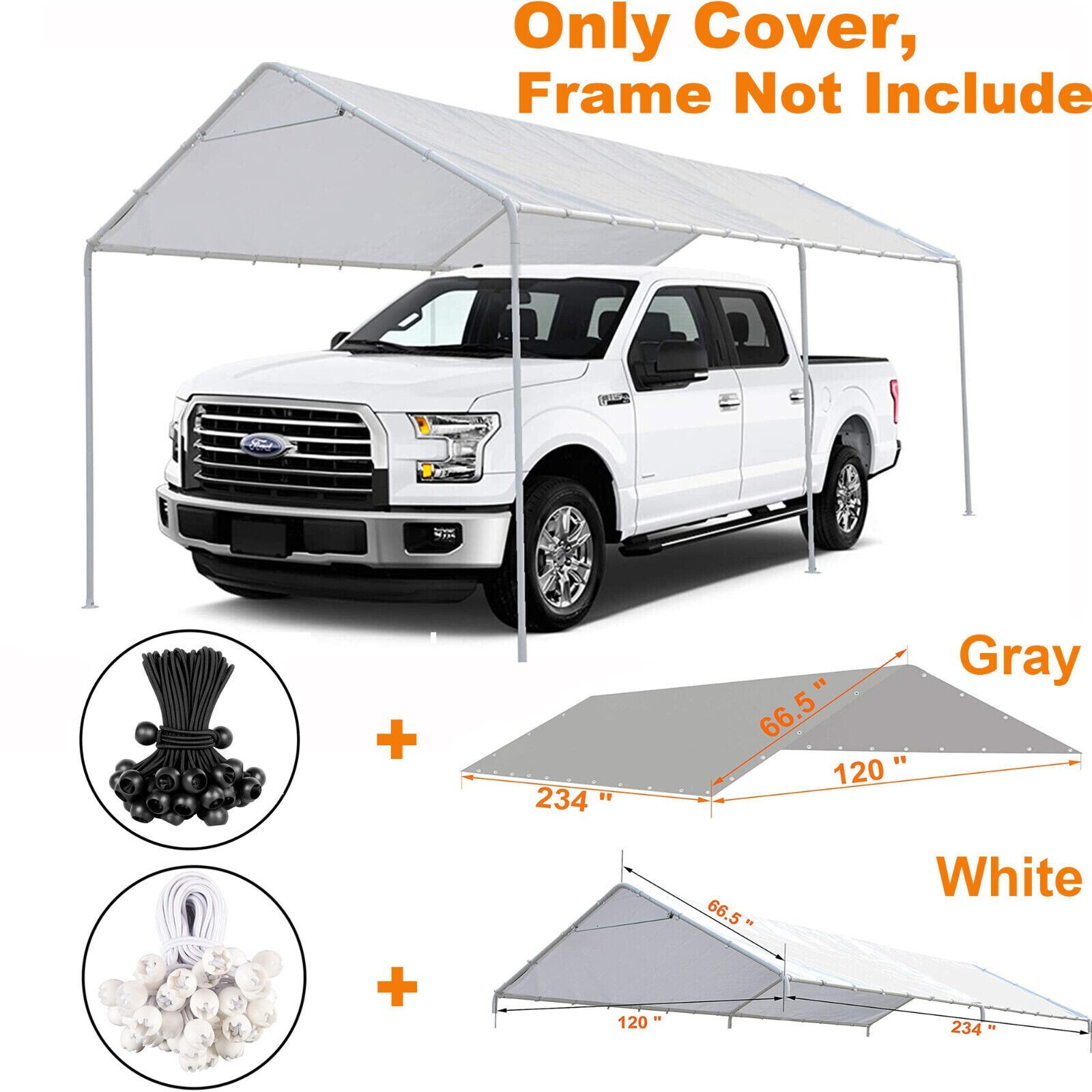 10'x20' Tarp Carport Replacement Canopy Tent Top Garage Cover Bungees COVER ONLY gallery