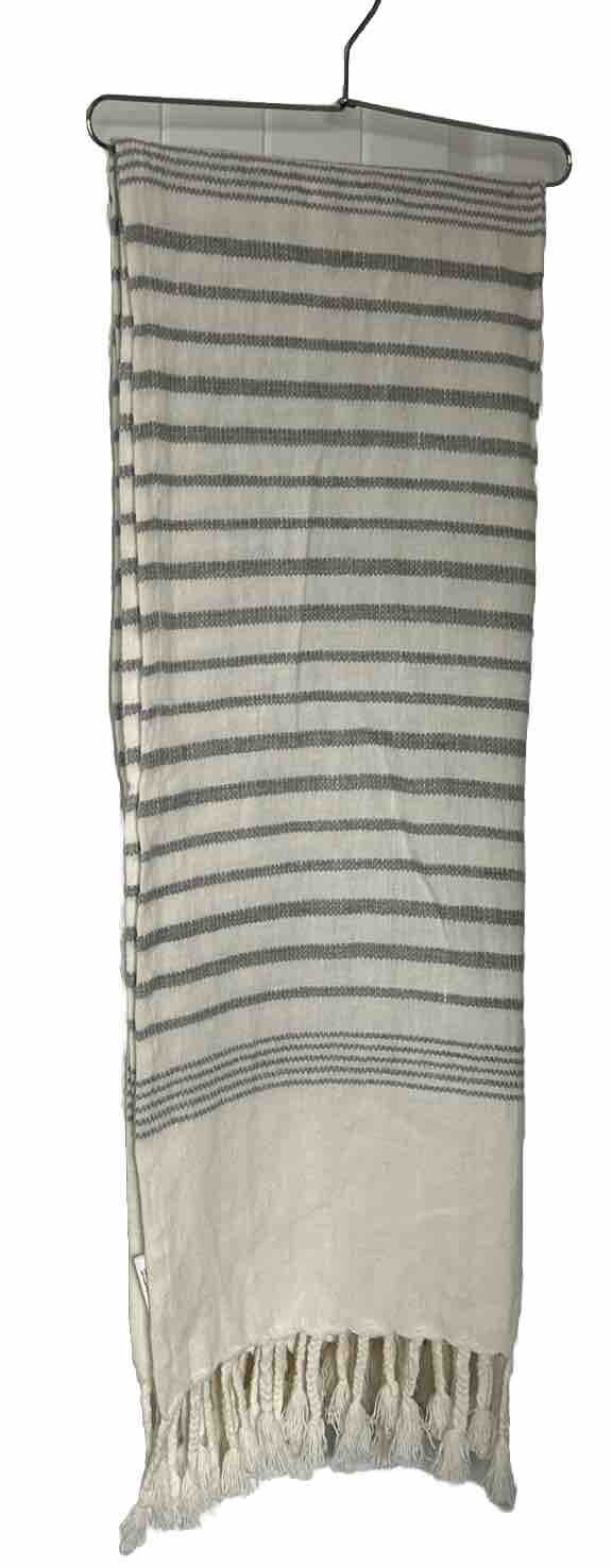 Pure Luxury 100% Linen Throw- Ivory Cream w/ gray stripes 50 x 64 w/fringe New gallery