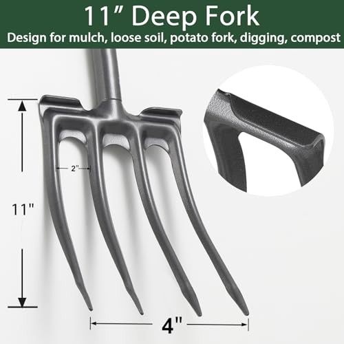 Pitch Fork, Metal Broadfork Garden Tool Long Handle, 4 Tine Mulch Hay Manure 40 gallery