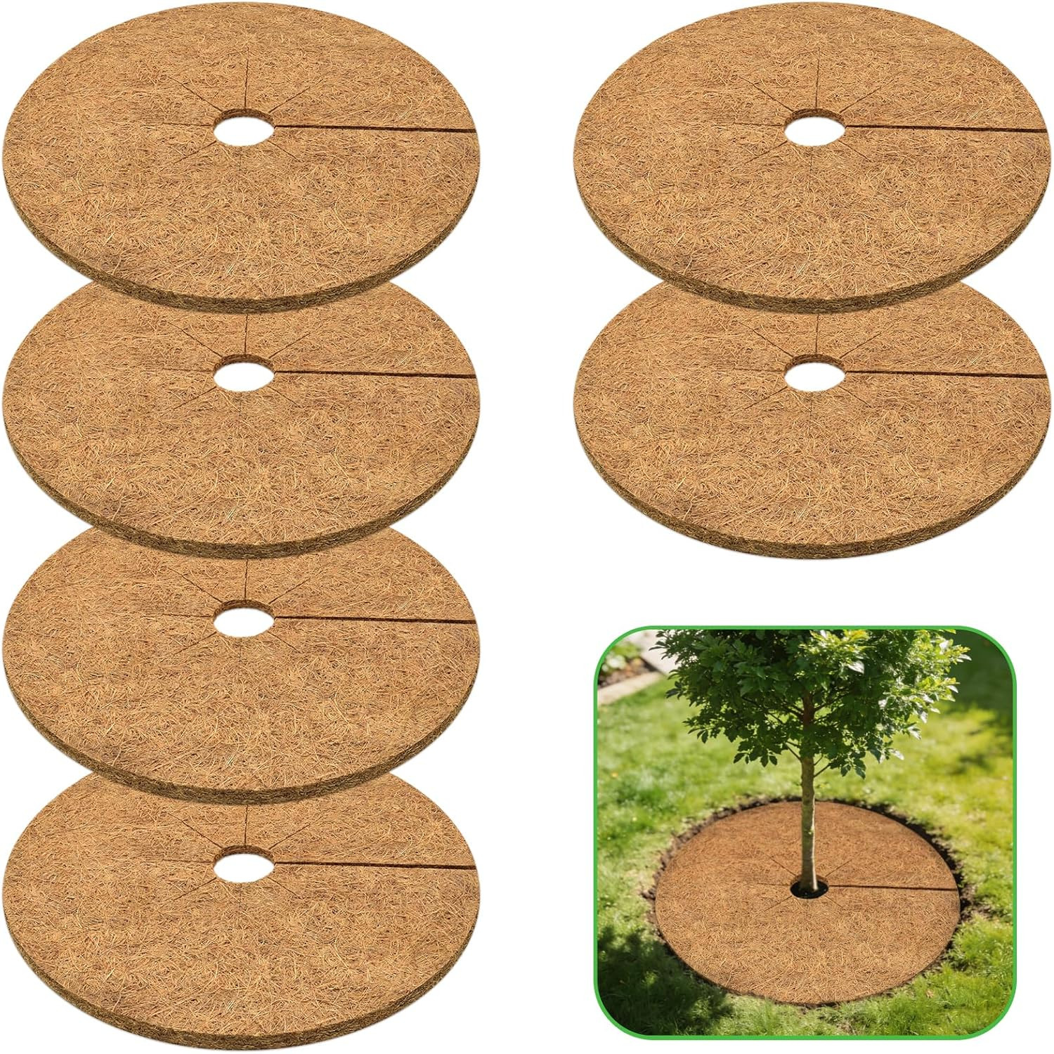 6 Pack Coconut Fiber Mulch Ring, 24 Inch Coco Coir Tree Ring Mulch Mat, 100% Nat gallery