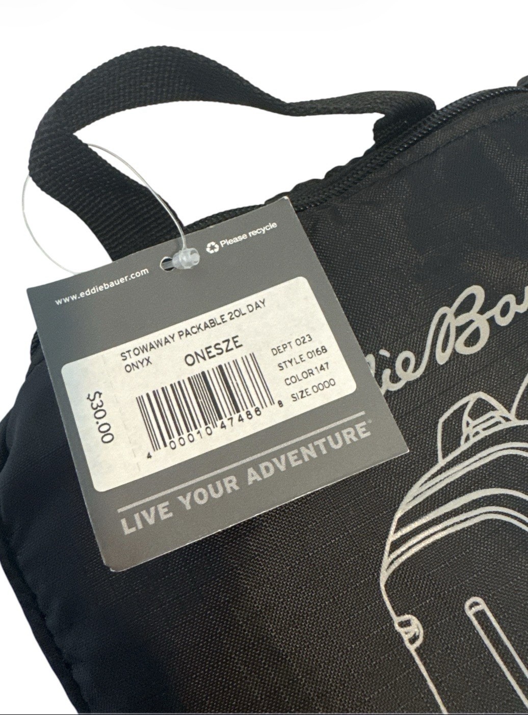 Eddie Bauer Stowaway Packable 20L Day Backpack Black Polyester Zip 2