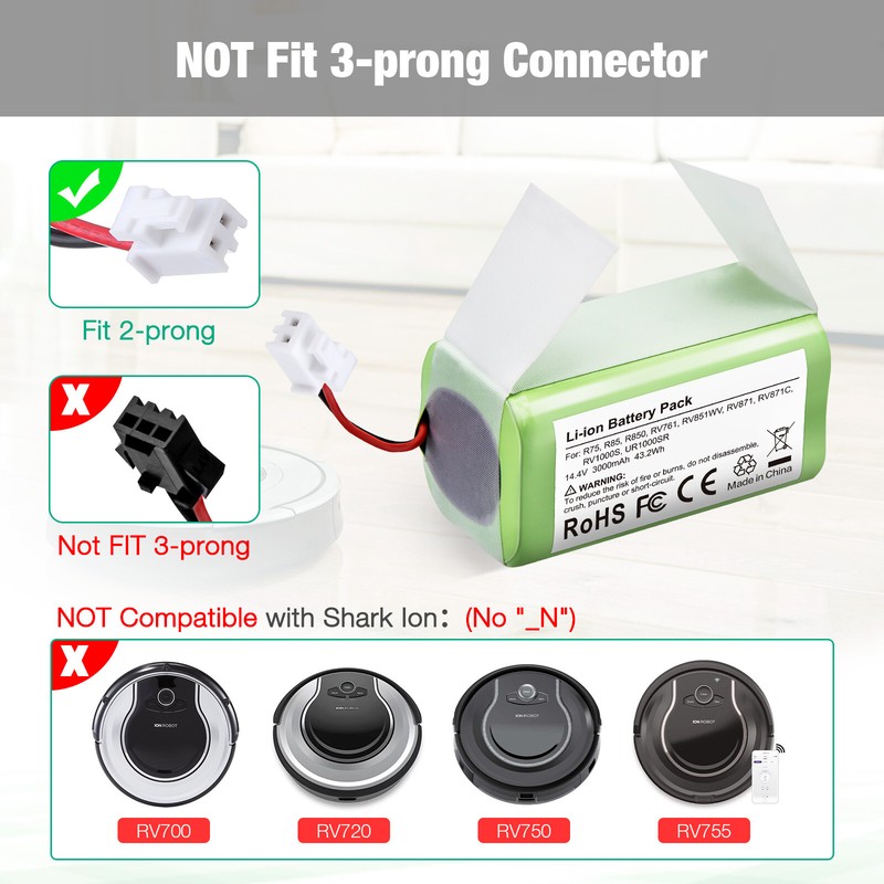 Replacement Battery for Shark Ion R75 RV85 RV850 RV750-N RVBAT850(2-prongs plug) gallery
