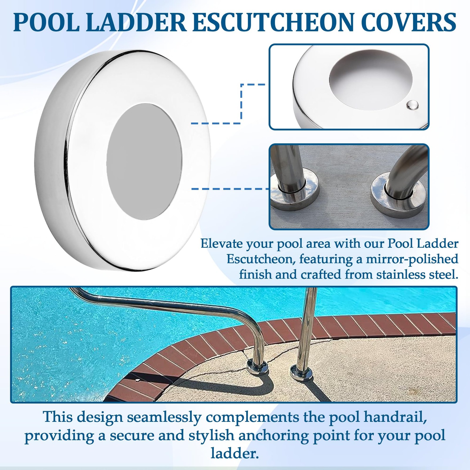 TonGass (6-Pack) Fits 1.9" Inner Diameter Tubing Pool Handrail, Silver gallery