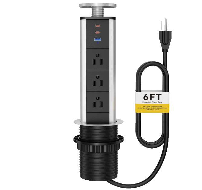 Pop Up Electrical Outlet, Recessed Power Strip, 3 AC Outlet 2 USB A & 1 USB C gallery