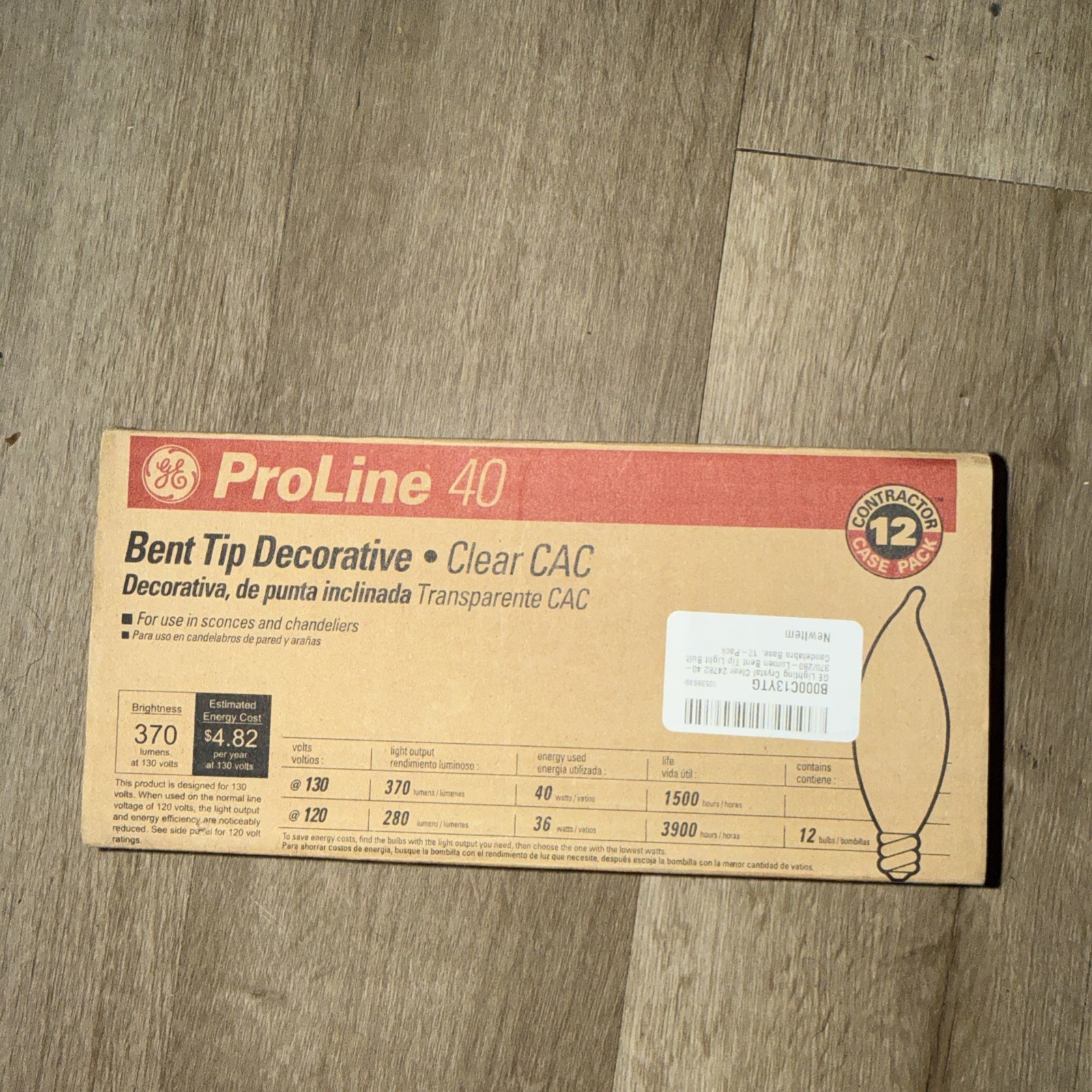 GE ProLine 40W Bent Tip Light Bulbs 12 Pack 130V Clear CAC Candelabra E12 New gallery