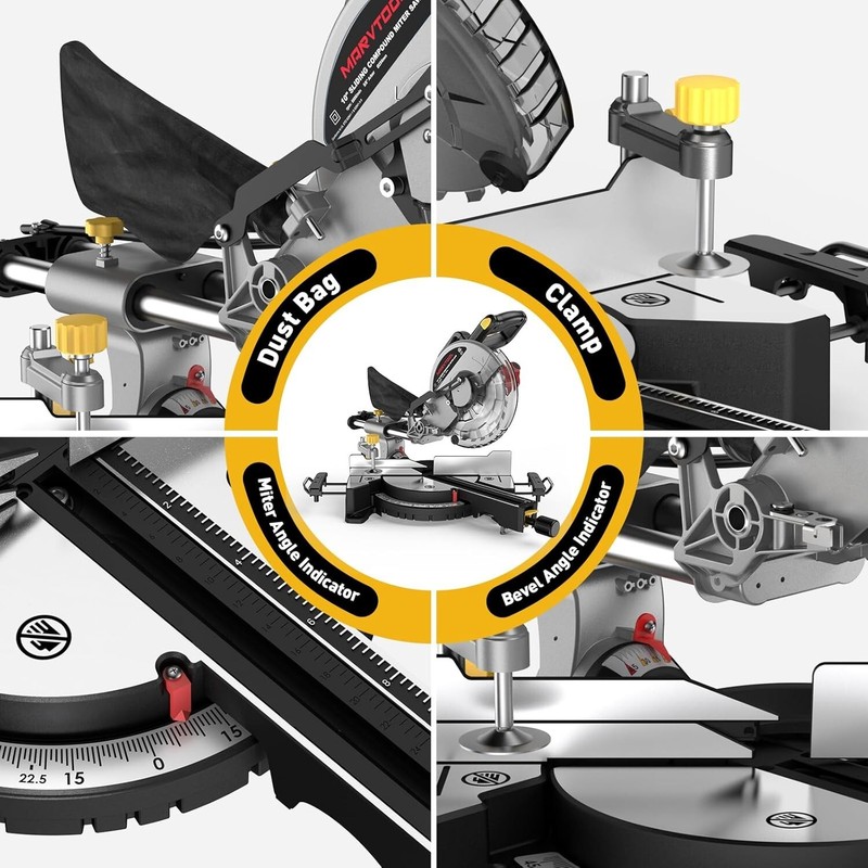 MarvTool Sliding Compound Miter Saw 15Amp Power Saw 0-45 Single Bevel 36T Blade gallery