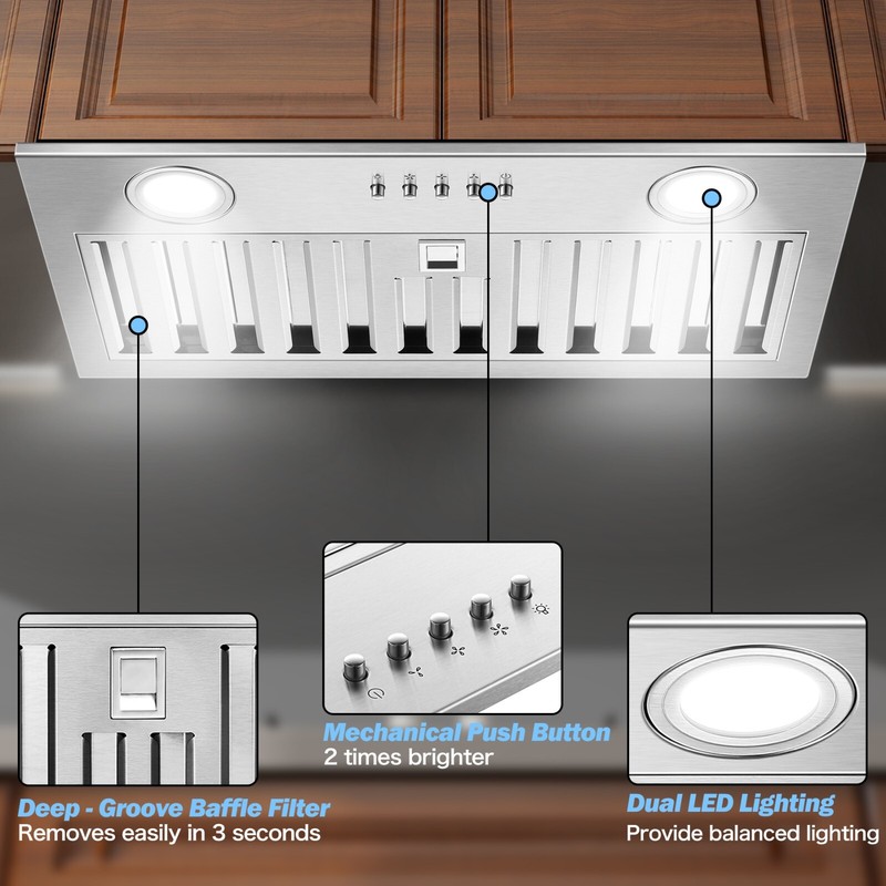 Range Hood Insert 20 Inch Stainless Steel 600 CFM Built-in Mount Kitchen Hood gallery