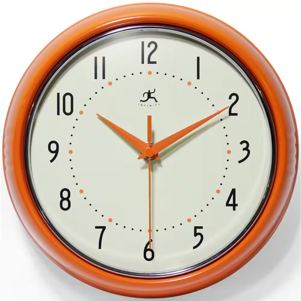 9-1/2 In. Orange Retro round Metal Wall Clock gallery