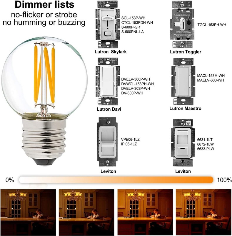 Energy Saving Dimmable G16.5 Globe Bulbs 2700K - 6 Pack E26 Light Bulbs gallery