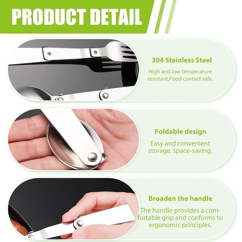 2pcs Folding Spoon & Fork Set Compatible with Thermos Stainless King Travel gallery