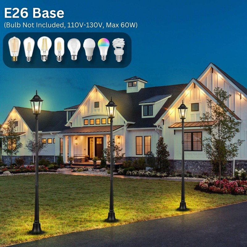 84" Black Adjustable Outdoor Lamp Post Light-Hardwired,Weatherproof,Yard,Garden gallery