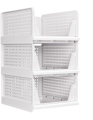 3-Piece Stackable Closet Organizer, Folding Closet Container, Storage Basket