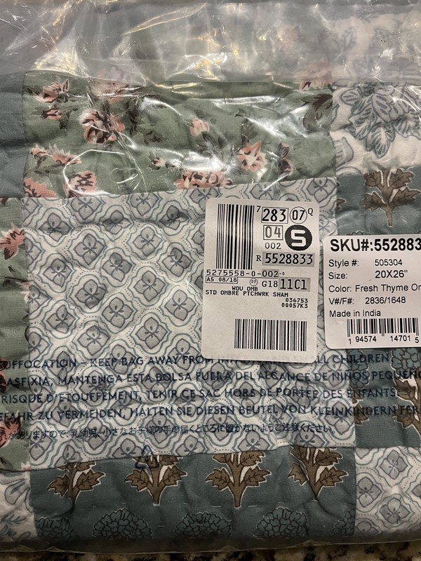 NWT Lands End Floral Square Patchwork Heirloom Standard Sham (1) Fresh Thyme Omb gallery