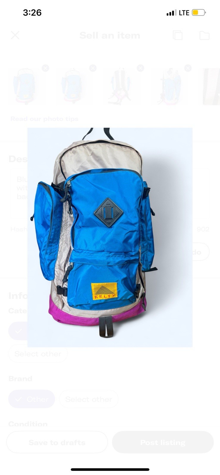 Vtg Kelty Redwing RG Internal Frame Soft Pack Backpack Red Blue 2