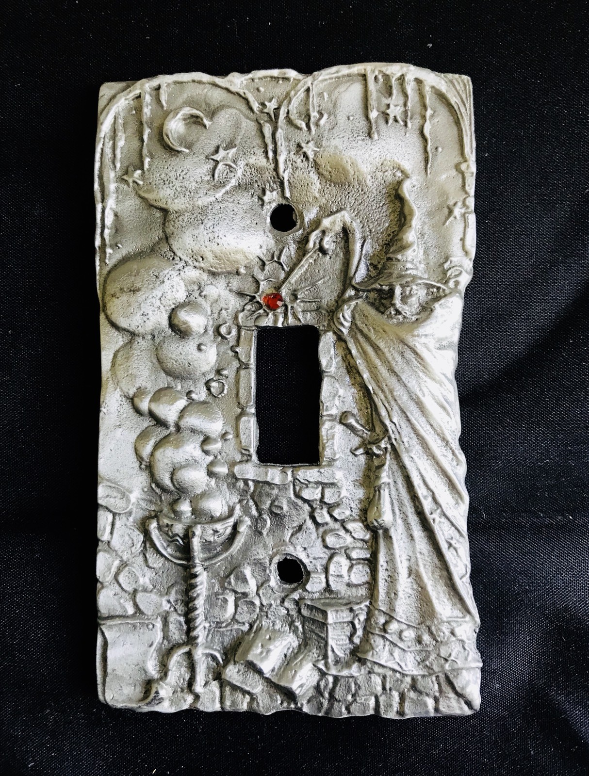PEWTER SILVER GOTHIC WIZARD CASTLE CRYSTAL MOON STARS LIGHT SWITCH PLATE COVER gallery