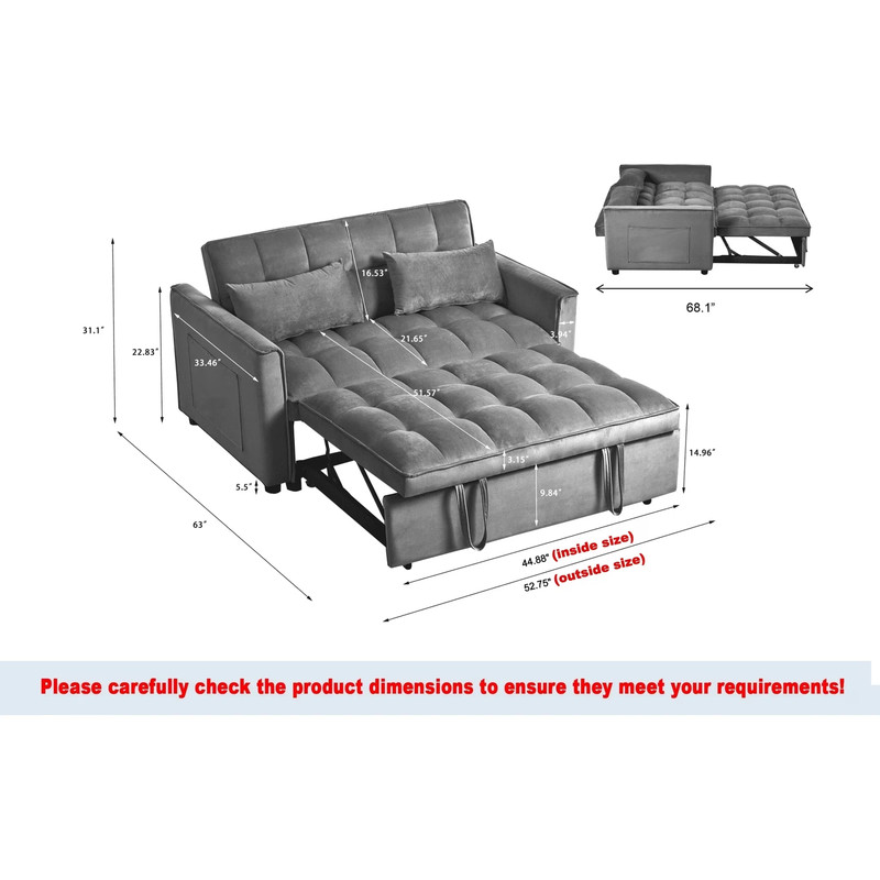 3&1 Convertible Sleeper Sofa Bed Velvet Pull Out Couch Adjustable Loveseat Futon gallery