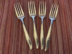 4 Mar-Crest Citation Stainless Atomic Starburst Flatware Vintage Salad Forks 6”