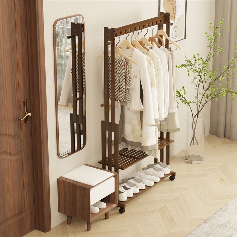 Movable Freestanding Clothes Rack with Shelves Boutique Clothing Garment Rack gallery