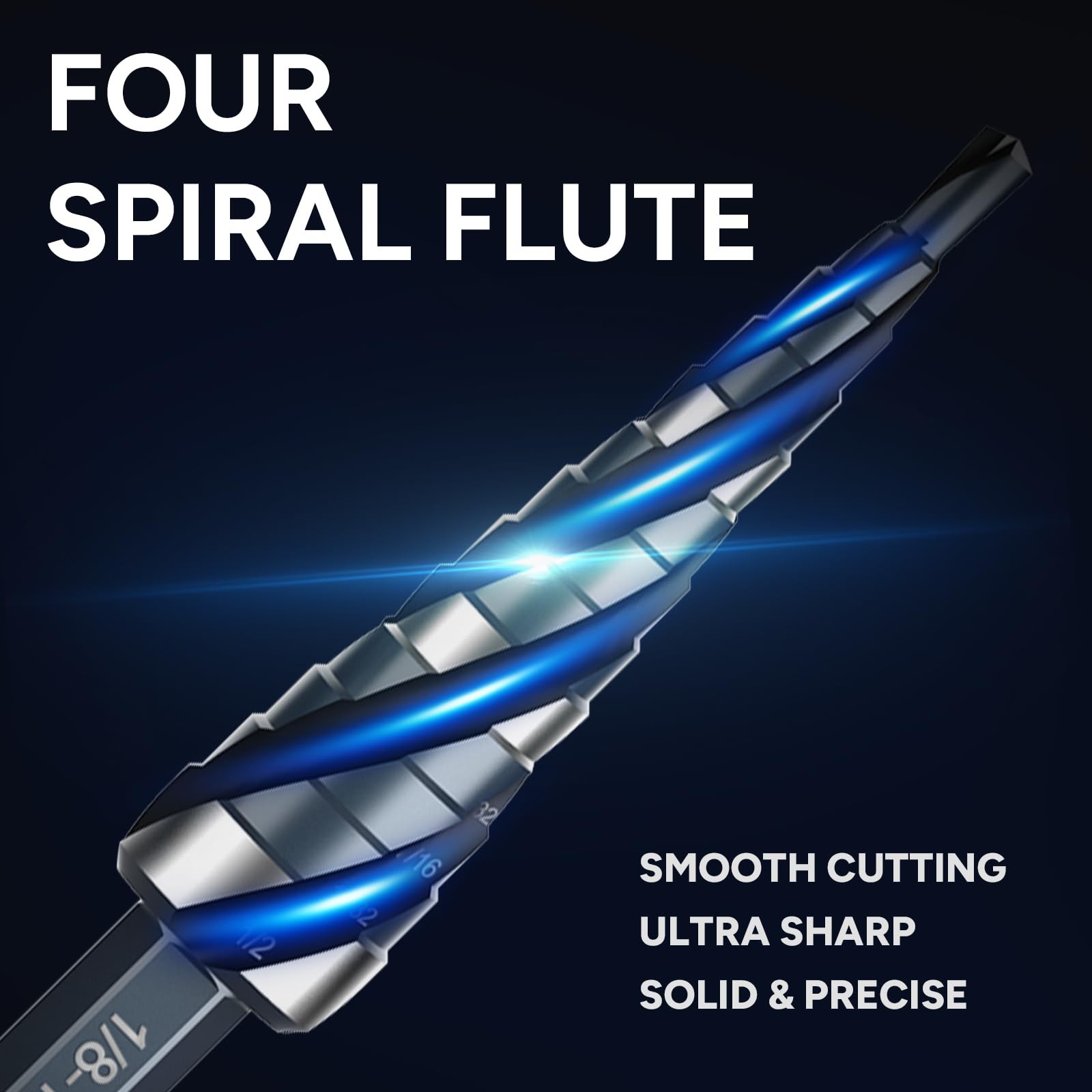 3 PCS 1/87/8 Inch Four Spiral Flute Step Drill Bit Set HSS 1/4 Hex Shank gallery