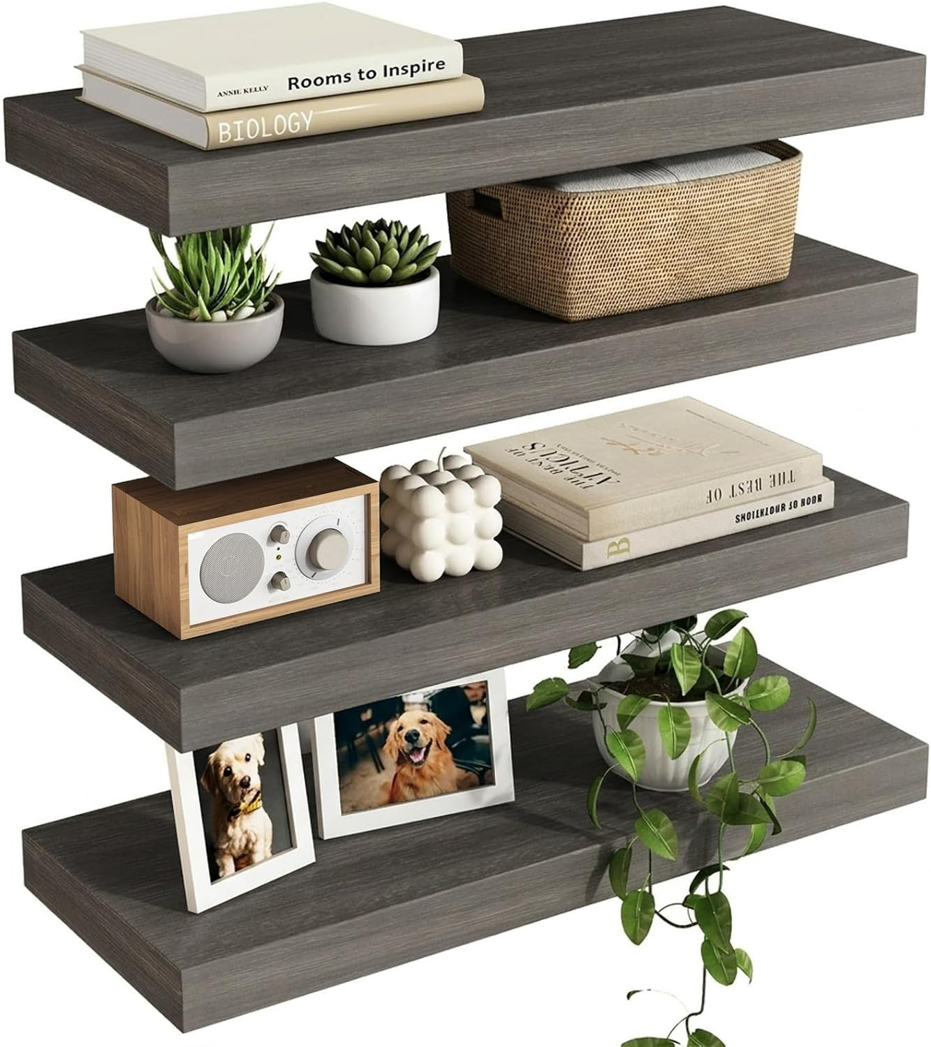 4 Set Rustic Wood Floating Shelves with Invisible Brackets for Wall Decor 15.8 gallery