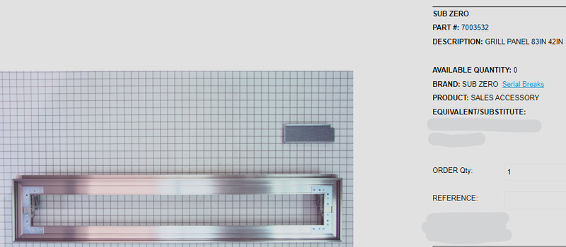 SUB ZERO PART #: 7003532 DESCRIPTION: GRILL PANEL 83IN 42IN gallery