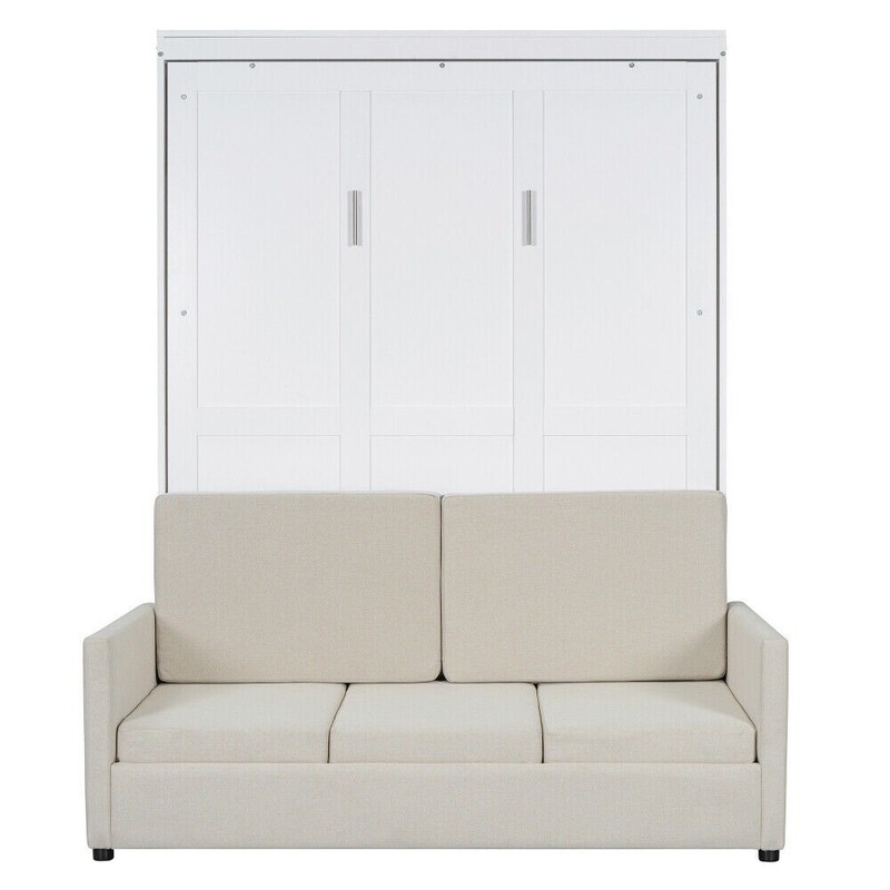 Murphy Bed Modern Bed Frame Full Size Murphy Bed Wall Bed with Cushion White gallery