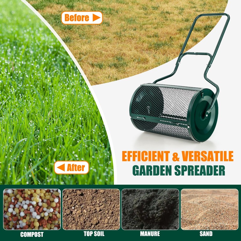 27" Compost Spreader Peat Moss Spreader Heavy Duty Garden Metal Mesh Roller gallery