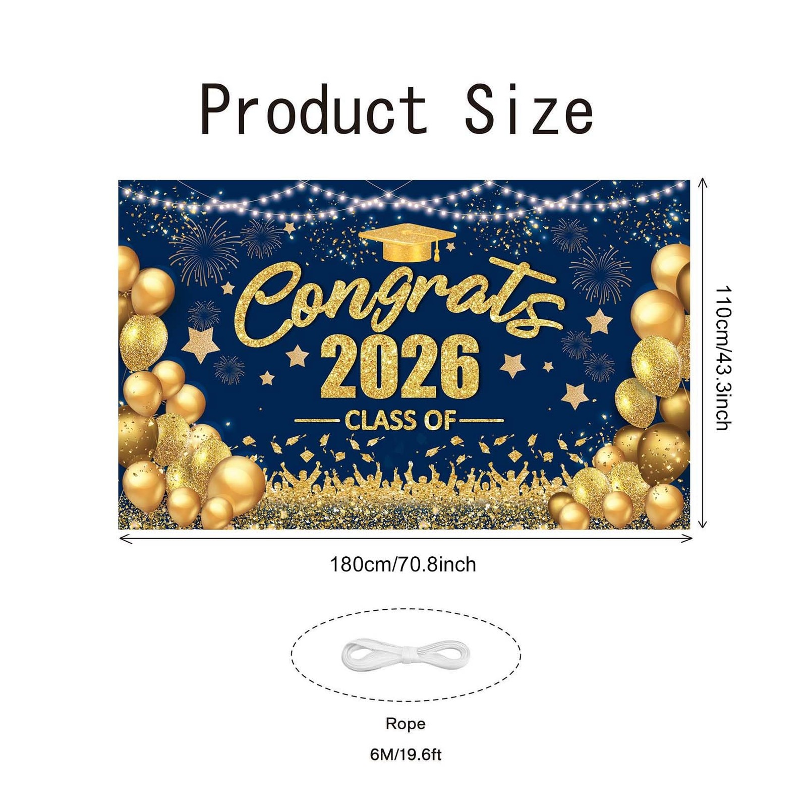 Congrats Class of 2026 Banner Graduation Decorations Large Navy Blue and Gol... gallery