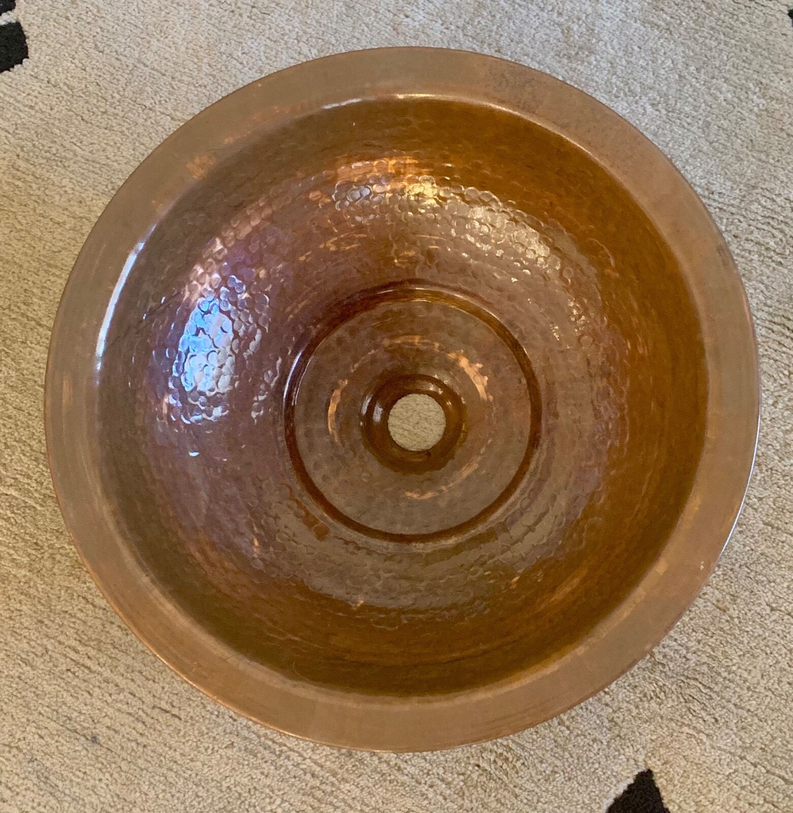 Rustic Hammered Copper Round Drop-In Sink 15" OD/ 13" ID, 5" Deep, Bath Kitchen gallery