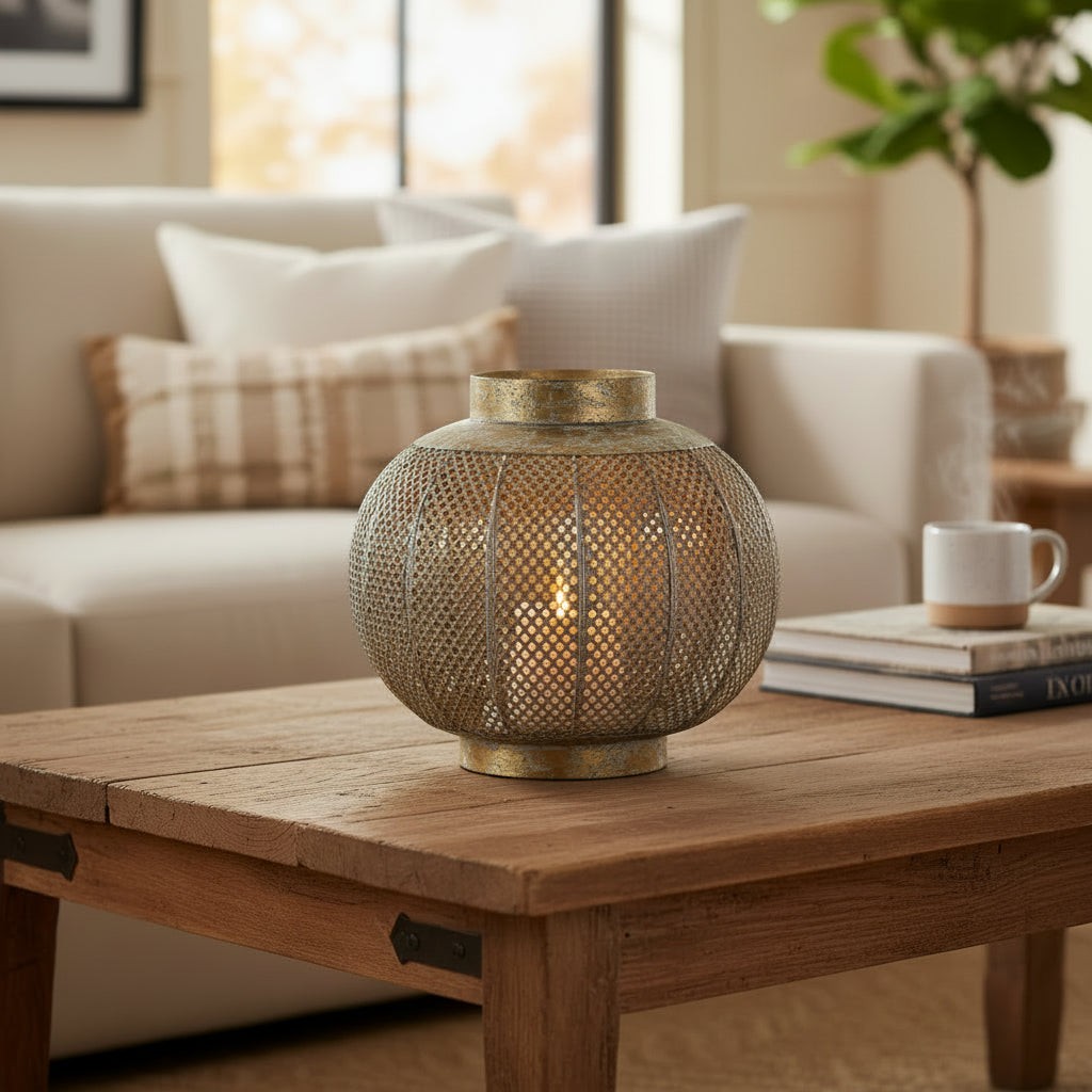 Boho Distressed Metal Lantern Candle Holder Moroccan Home Decor Accent gallery