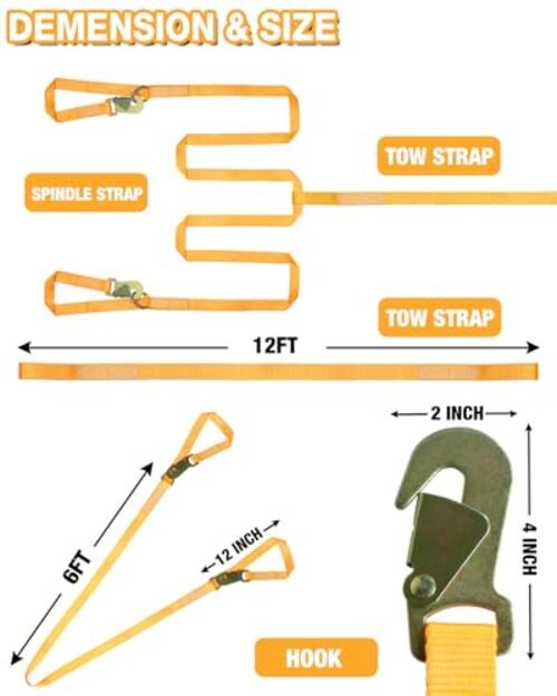 Extra Long Snowmobile Tow Straps, 4400lb Break Strength, 19ft Heavy Duty ATV gallery