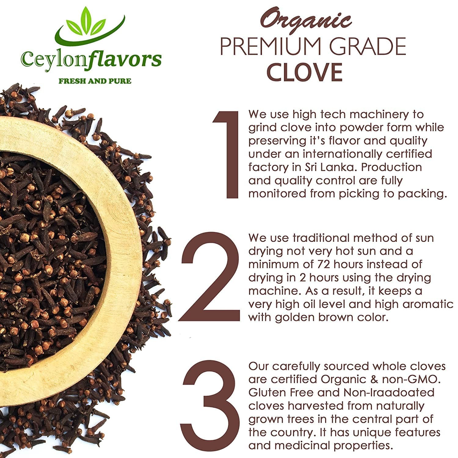 Ceylon Flavors Fresh and Pure Organic premium hand picked whole cloves 250g (8.8 gallery