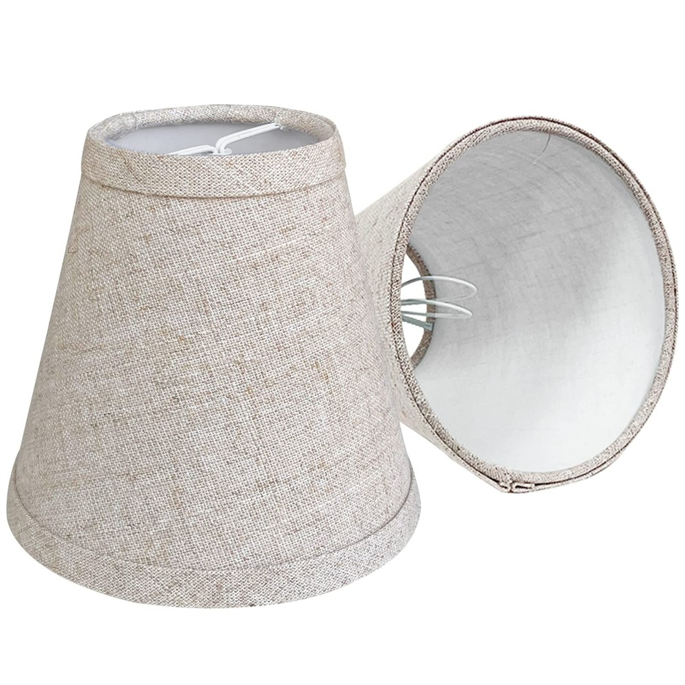 2 PCS Double Mini Small Brown Barrel Lamp Shades Clip On Fabric 3x6x5 Inch