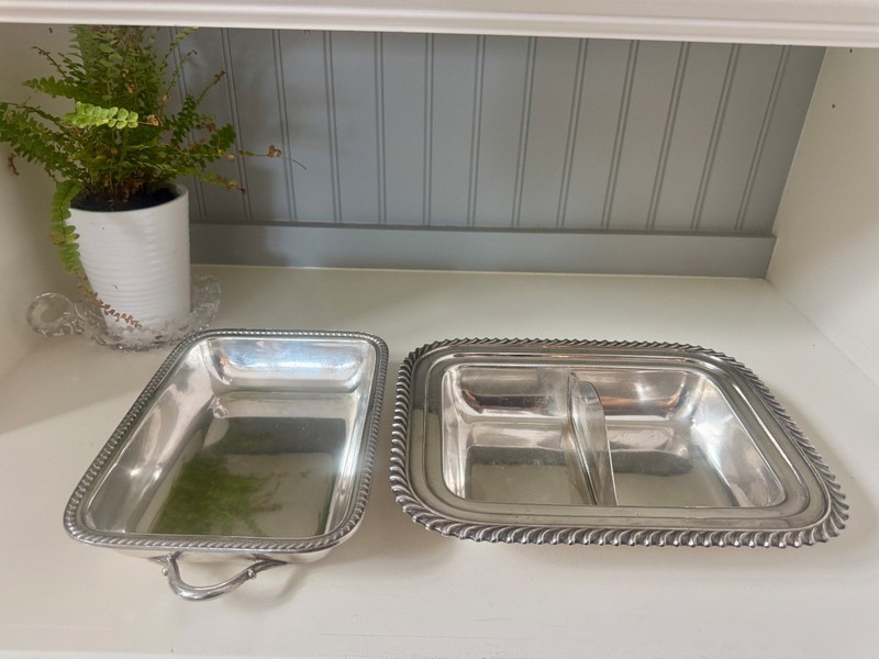 Ashley International Silver Covered Divided Vegetable Server Rope Edge Vintage gallery