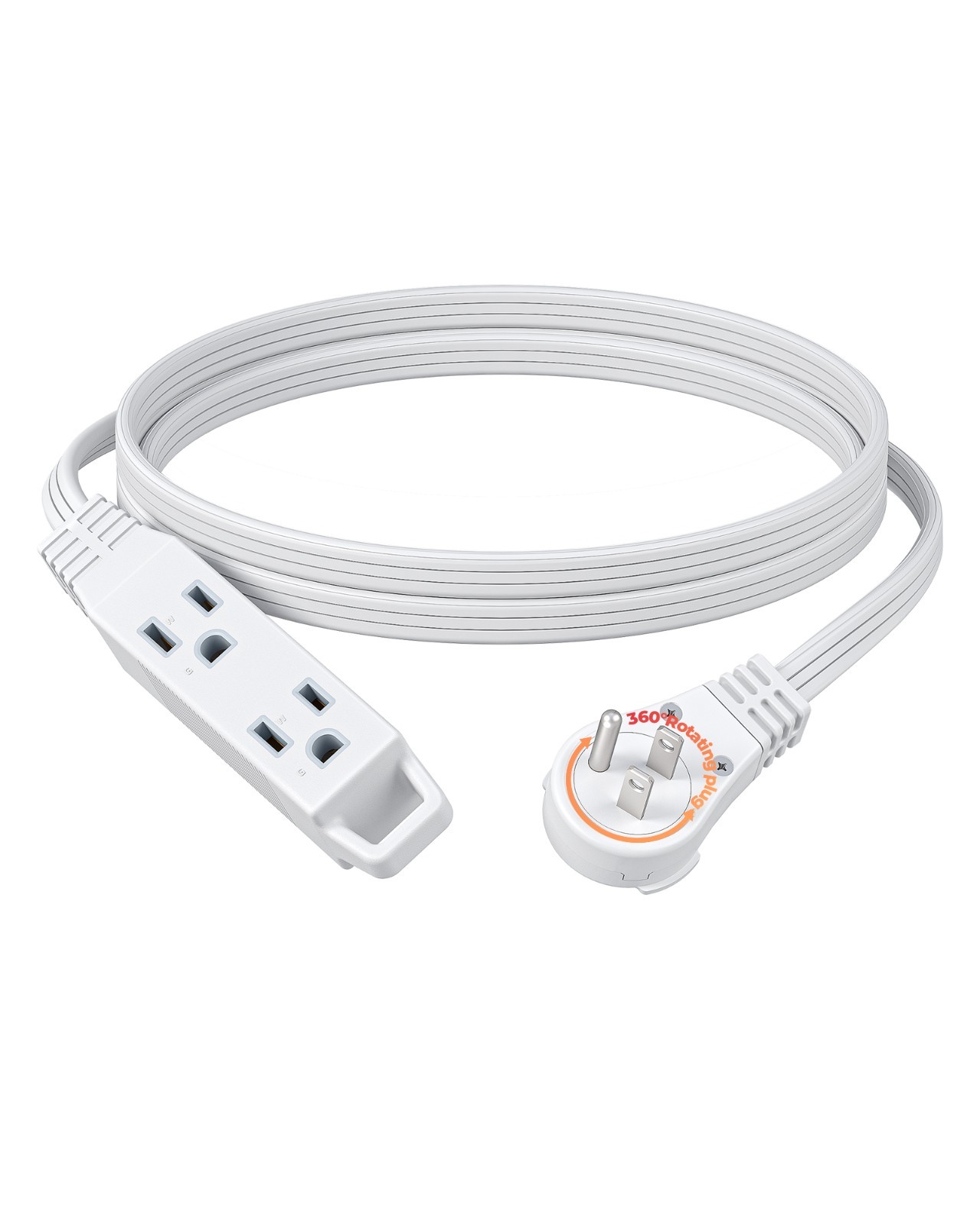 DEWENWILS 6FT Flat Plug Extension Cord, 3 Prong Ultra Thin Power Strip, White gallery