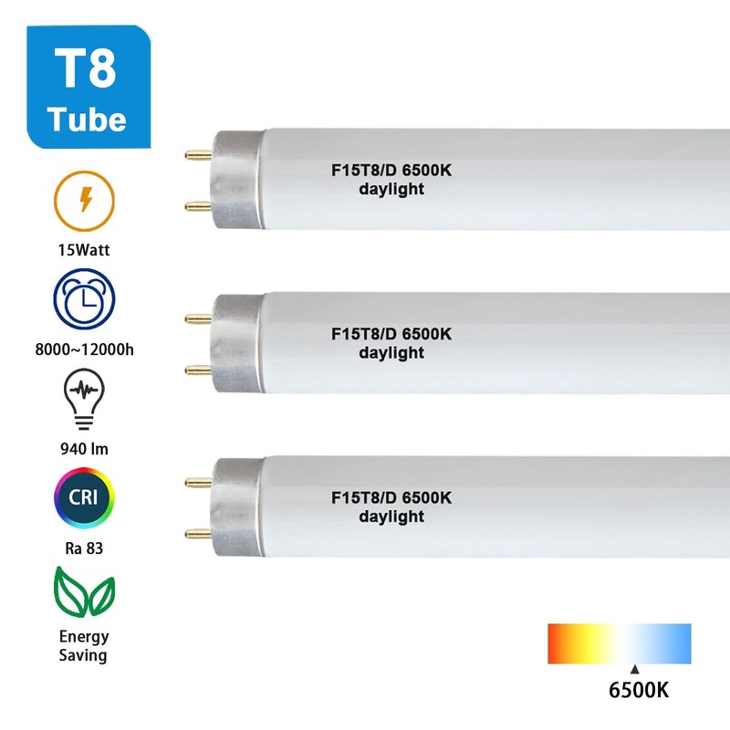F15T8 D Daylight Fluorescent Bulb 3 Pack 18 Inch 15W 6500K Linear Tube Light gallery