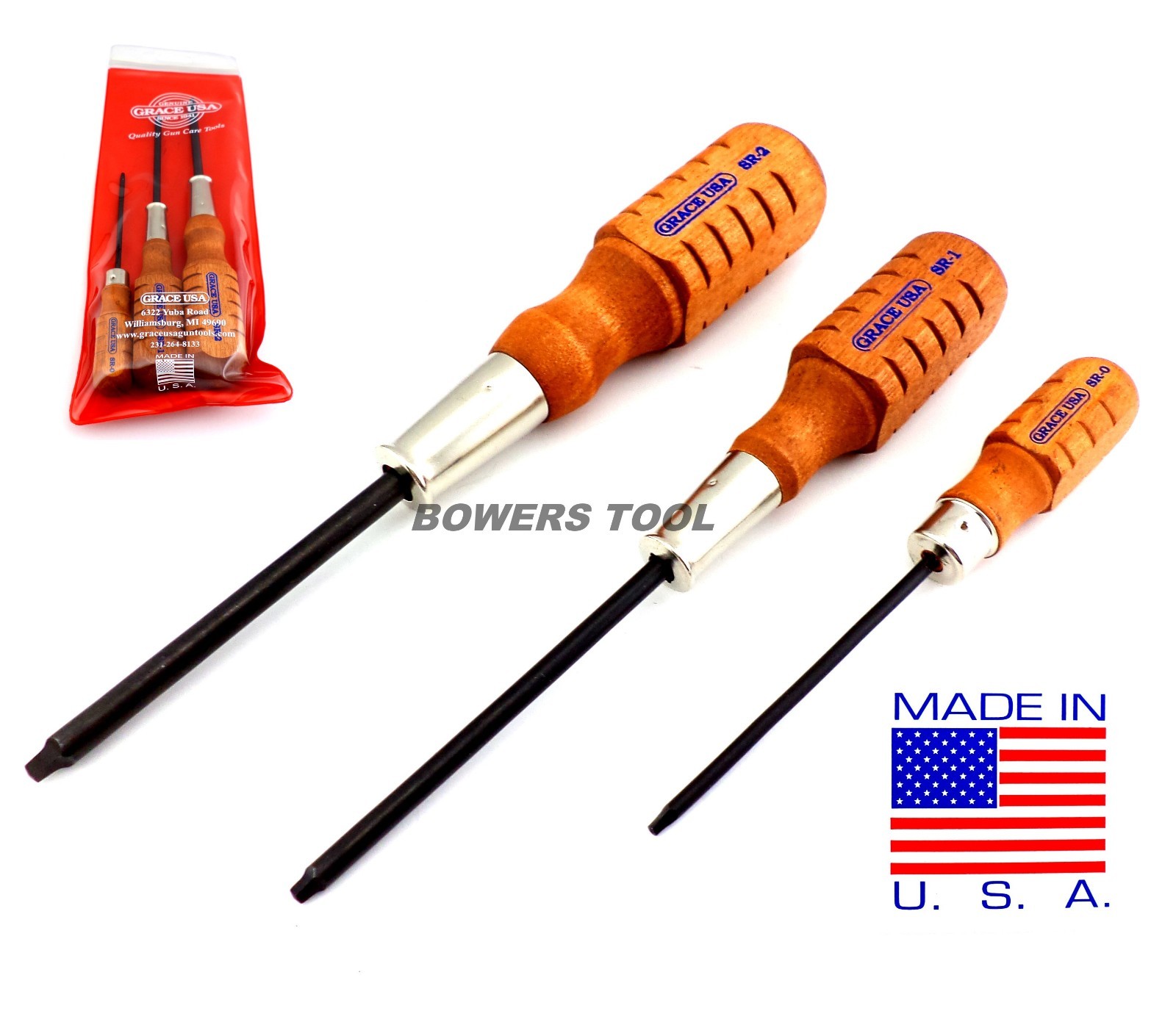 Grace 3pc Square Robertson Screwdriver Set #0 #1 #2 Wood Handle MADE IN USA gallery