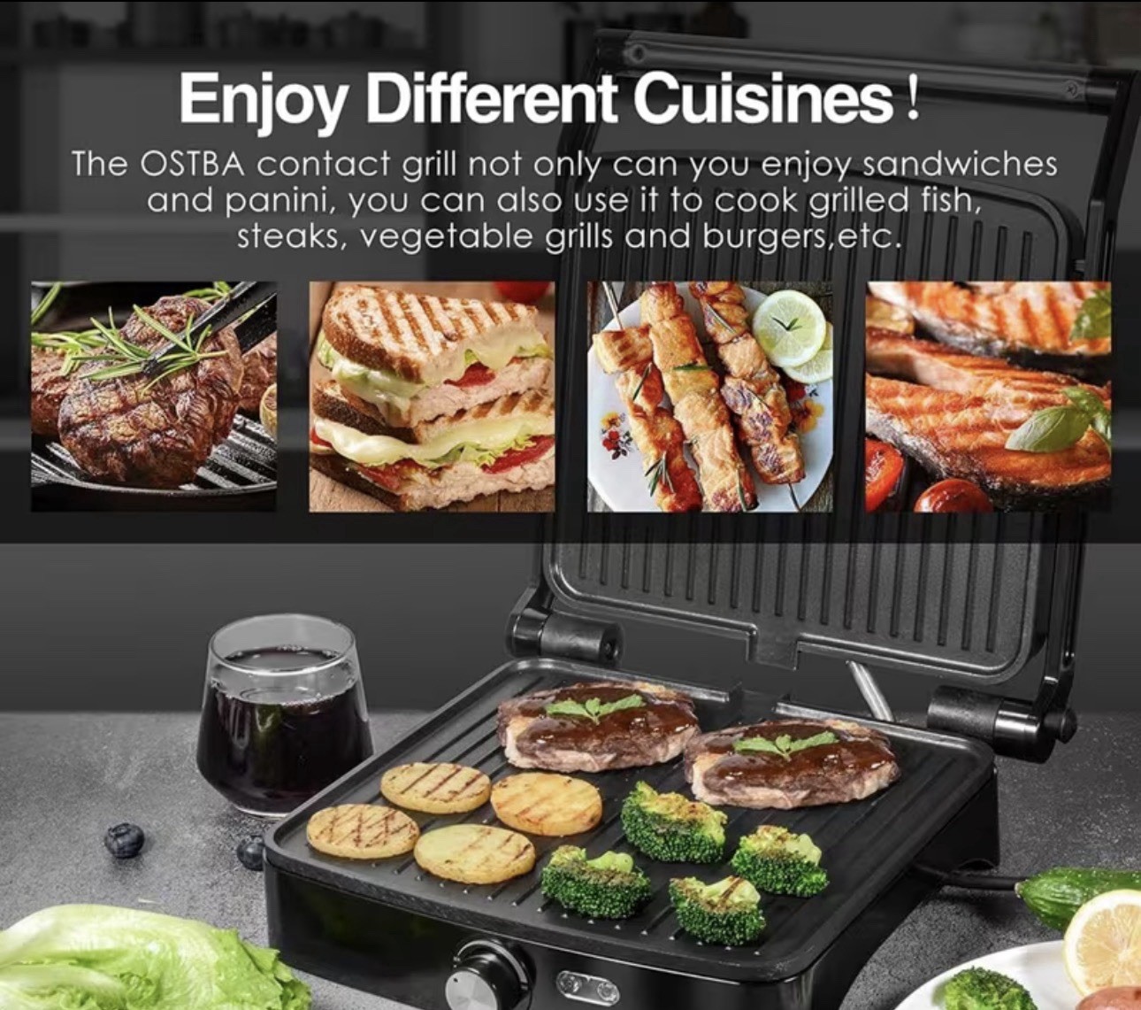 Ostba Bosch HMT72M450 Panini Press Contact Grill 180° Grill Non-Stick Black gallery
