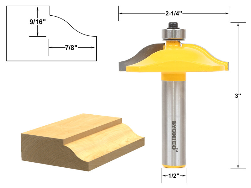 2-1/4" Diameter Ogee Mini Raised Panel Router Bit - 1/2" Shank - Yonico 12132 gallery