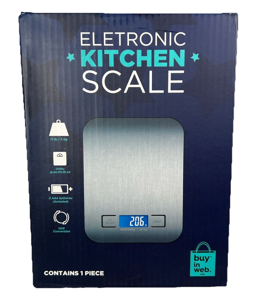 Electronic Kitchen Scale Digital 11-lbs 5kg Stainless Steel Panel Buy In Web NIB