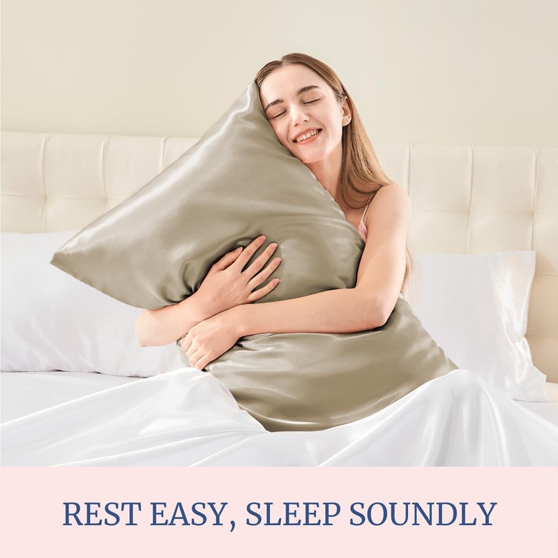 Silk Like Satin Pillowcases, 2 Pack King Size, Beige gallery