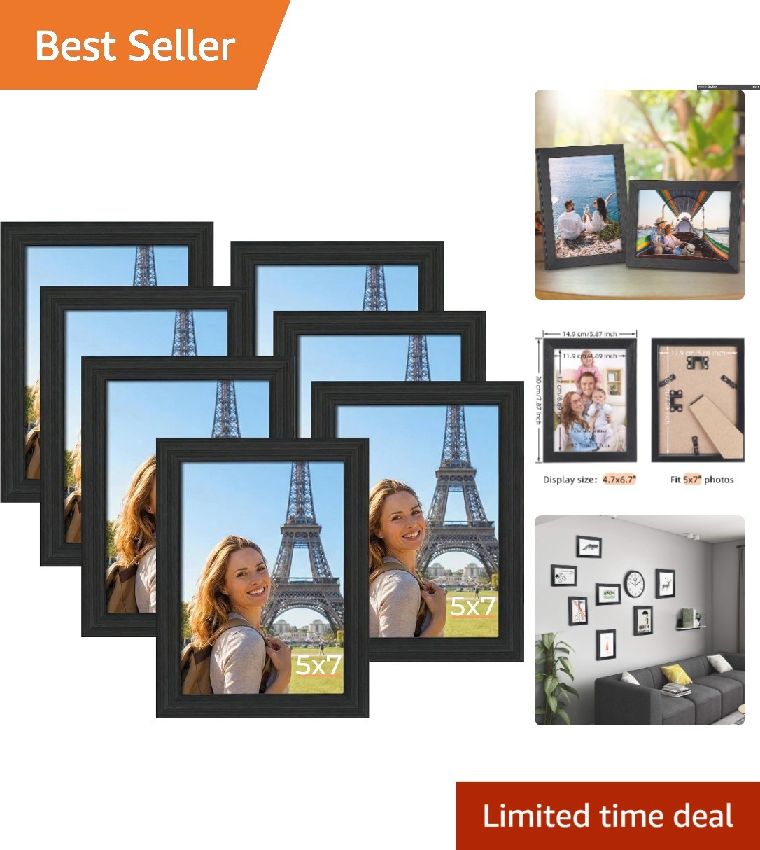 Versatile 5x7 Black Frame Set—7 Stylish Frames for Portrait or Landscape Use gallery