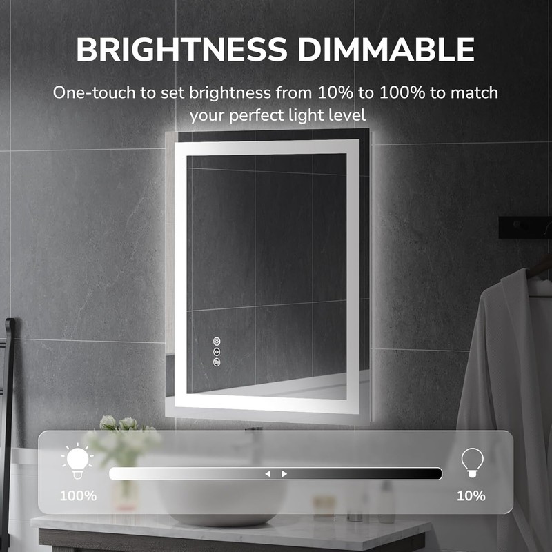 28x36'' LED Bathroom Mirror Wall Vanity Mirror Dimmable Anti-fog Tempered Glass gallery